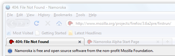 コンテンツ領域に表示された Firefox のライセンス通知バー