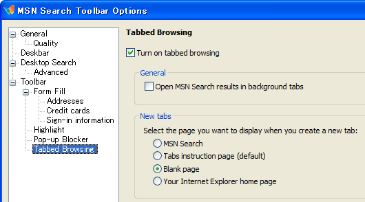 MSN Search Toolbar Options